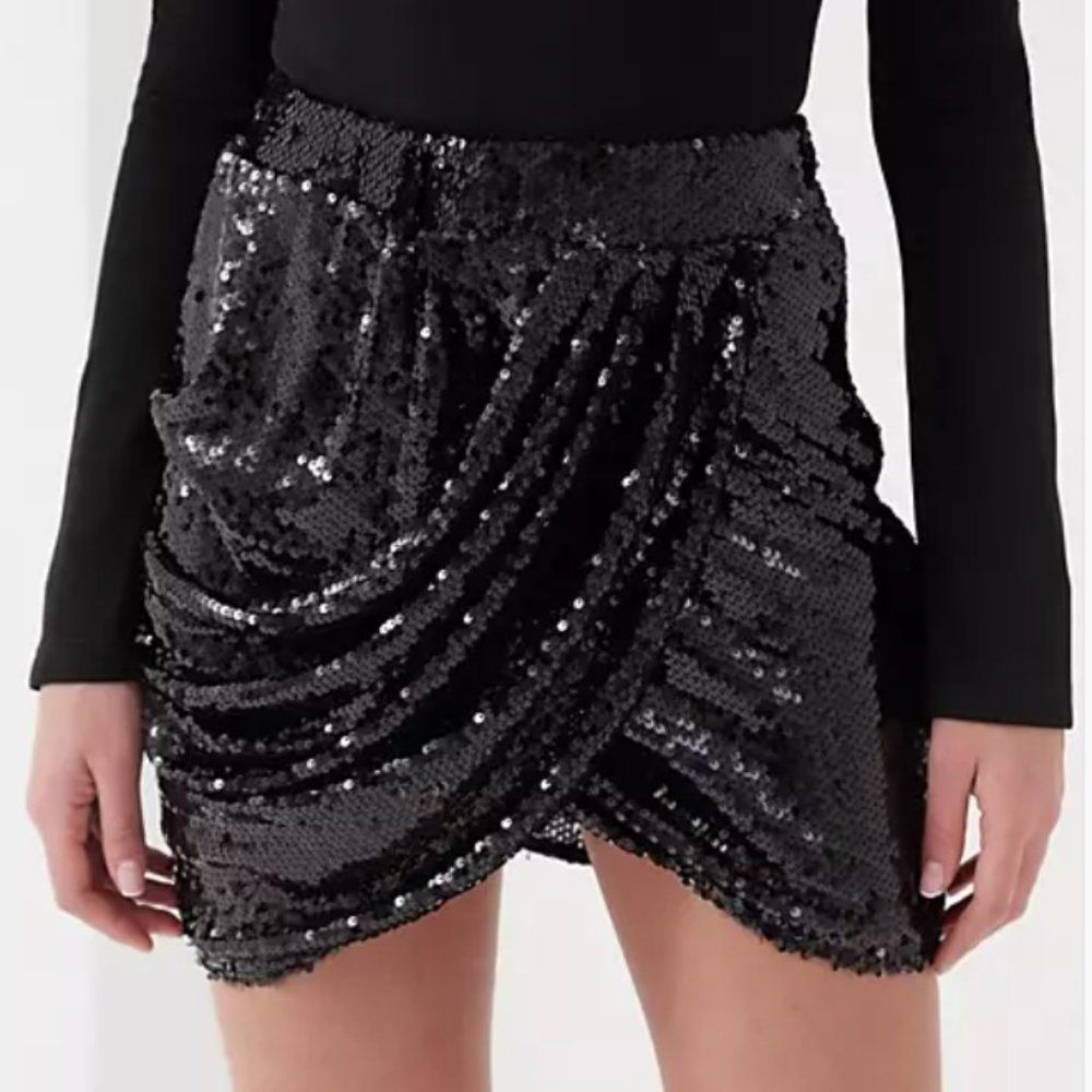 4th + Reckless Drape Sequin Mini Skirt | Black | Size XS (NWT)